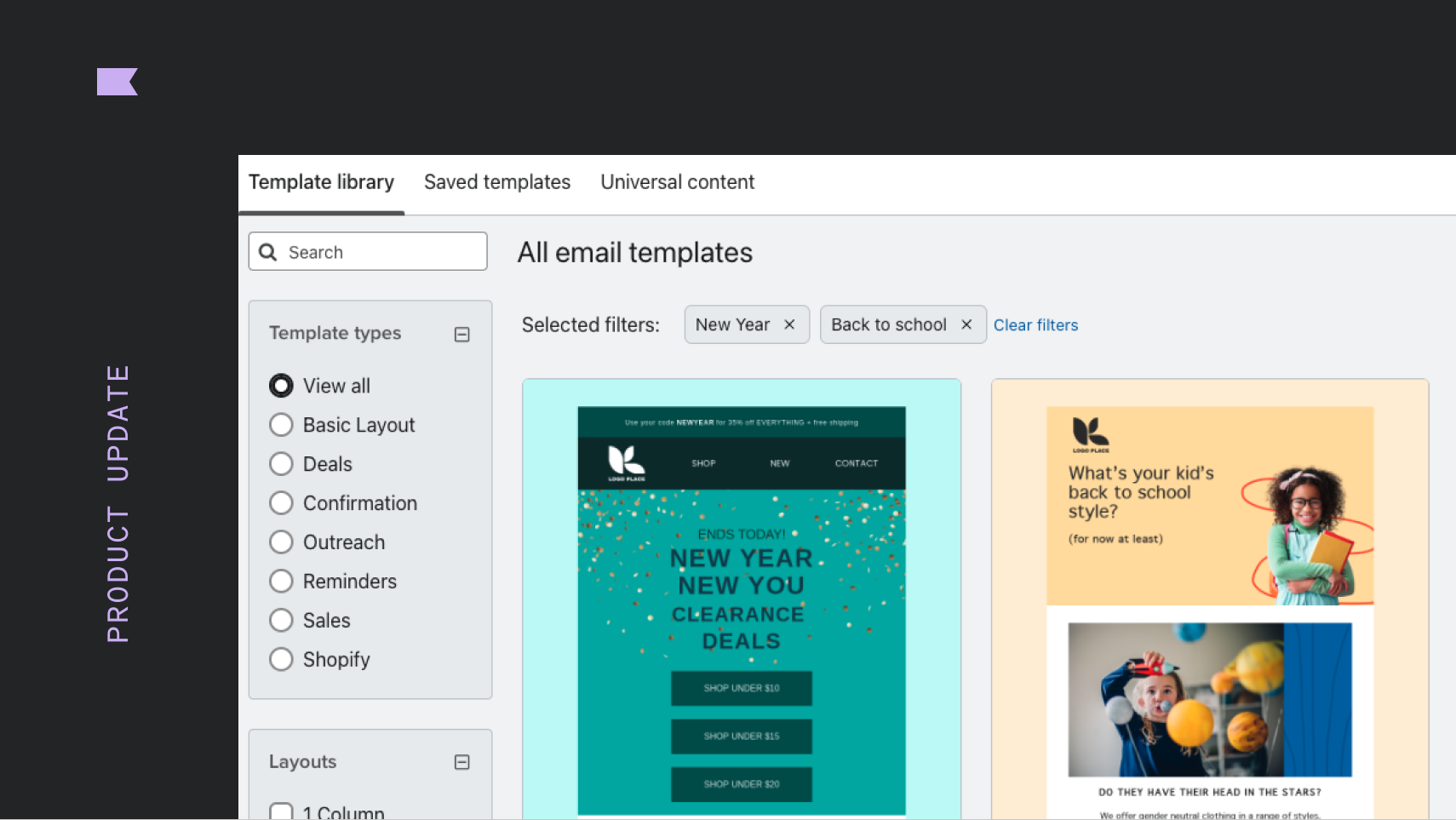 Email Template Library | Klaviyo Product Features