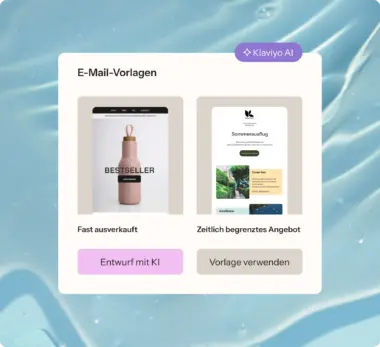 Bild, das die KI-gestützten E-Mail-Marketing-Vorlagenfunktionen der Klaviyo-Plattform veranschaulicht