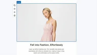 Femme en robe rose pâle, texte en dessous : "Fall into Fashion, Effortlessly".