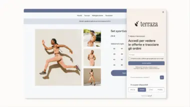 Pannello laterale a scomparsa del Customer Hub che mostra ordini in arrivo, coupon e prodotti consigliati su un'esperienza di un negozio Shopify.