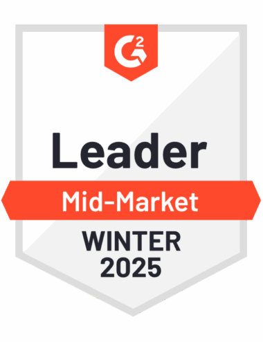 Insignia de G2 con el texto "Leader Mid-Market Winter 2025".