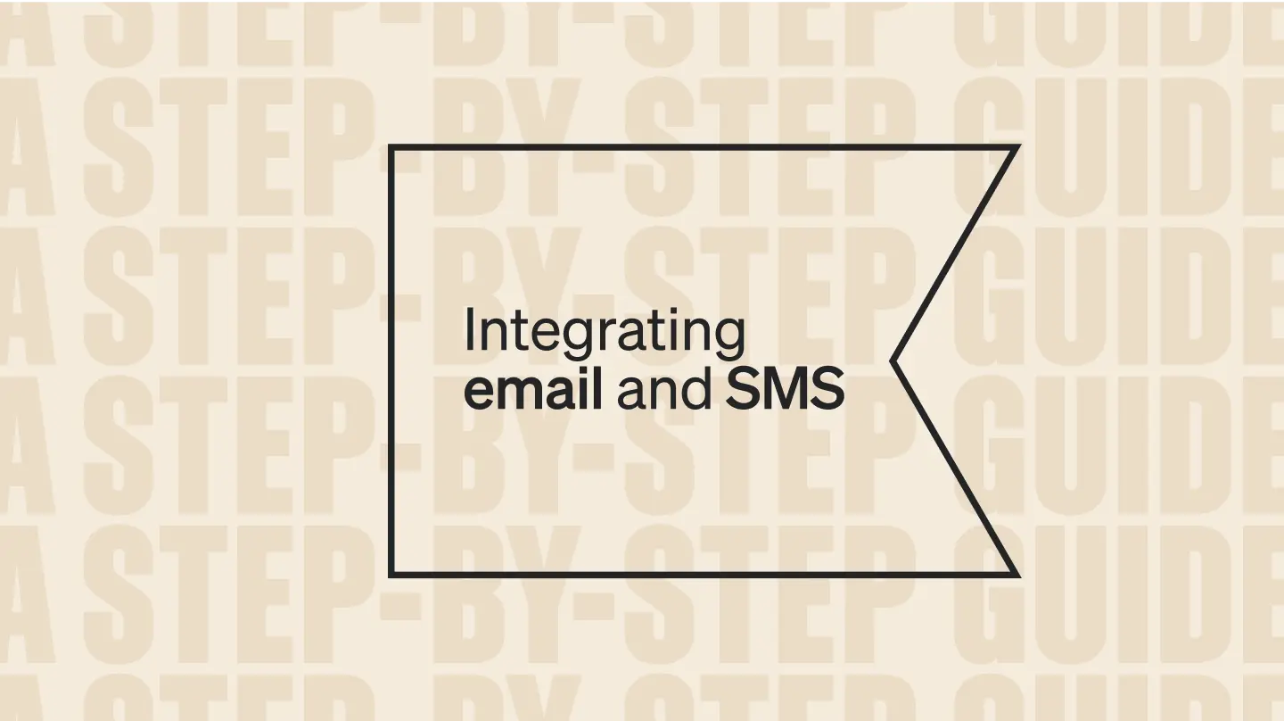 Integrating email and SMS, step-by-step guide text on a patterned background.