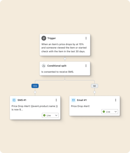 A Klaviyo price drop flow triggered when a product someone has viewed drops 15% by price