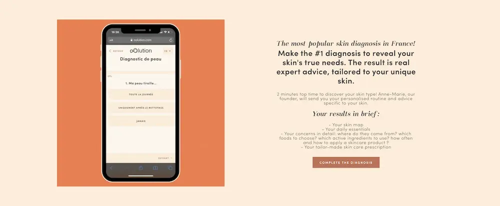 Results of a skin diagnosis quiz from French skin care brand oOlution.