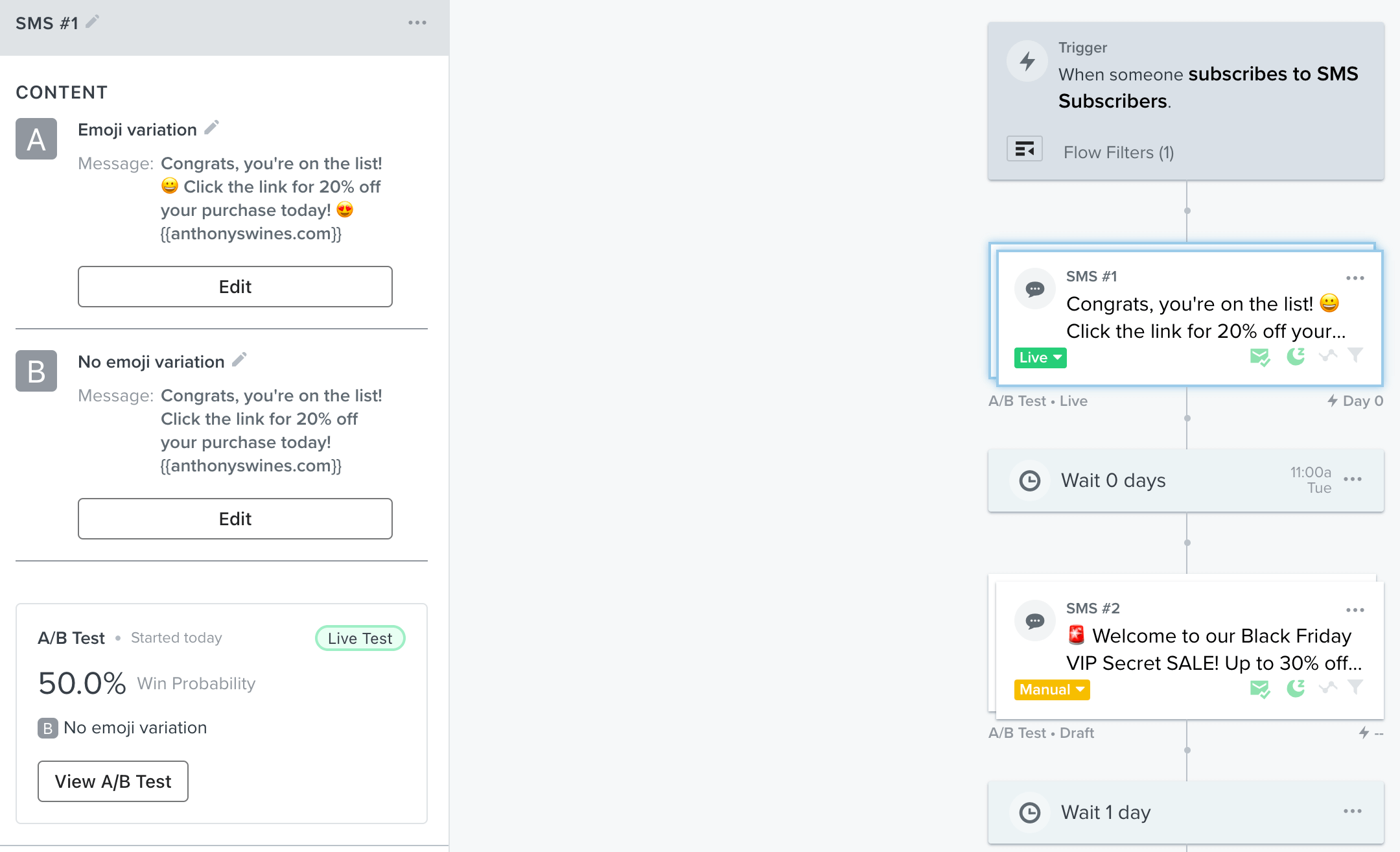 SMS A/B Testing In Flows | Klaviyo Product Features