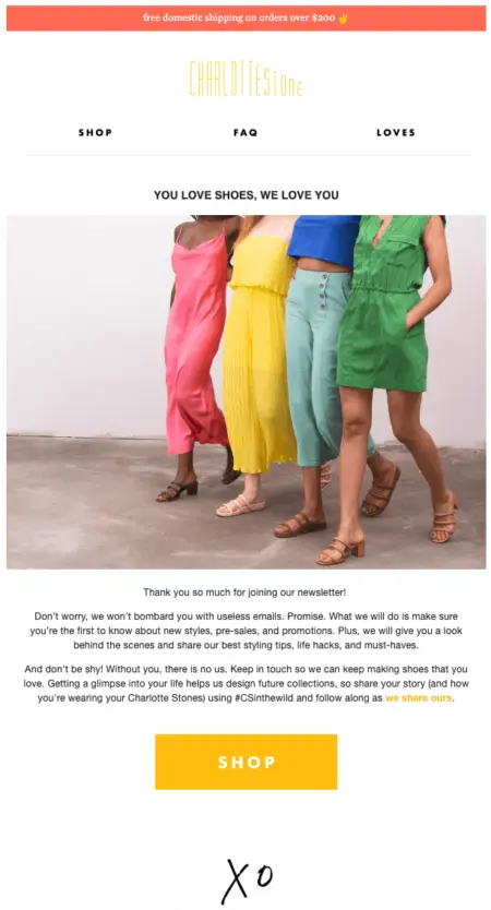 girls in colored pants in an image in a welcome email example