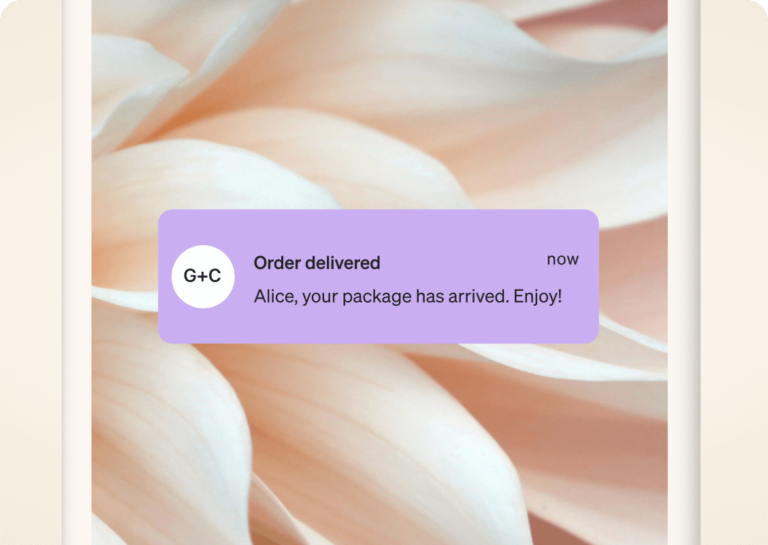 Close up of a mobile push notification with a delivery confirmation