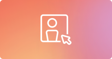 White icon showing an arrow pointing to an outline of a person against a pink and orange gradient