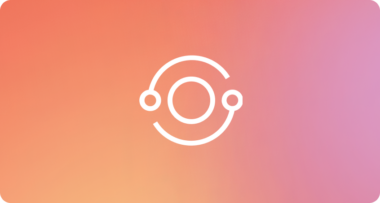 White icon showing a circle with additional circles spiraling around it against a pink and orange gradient