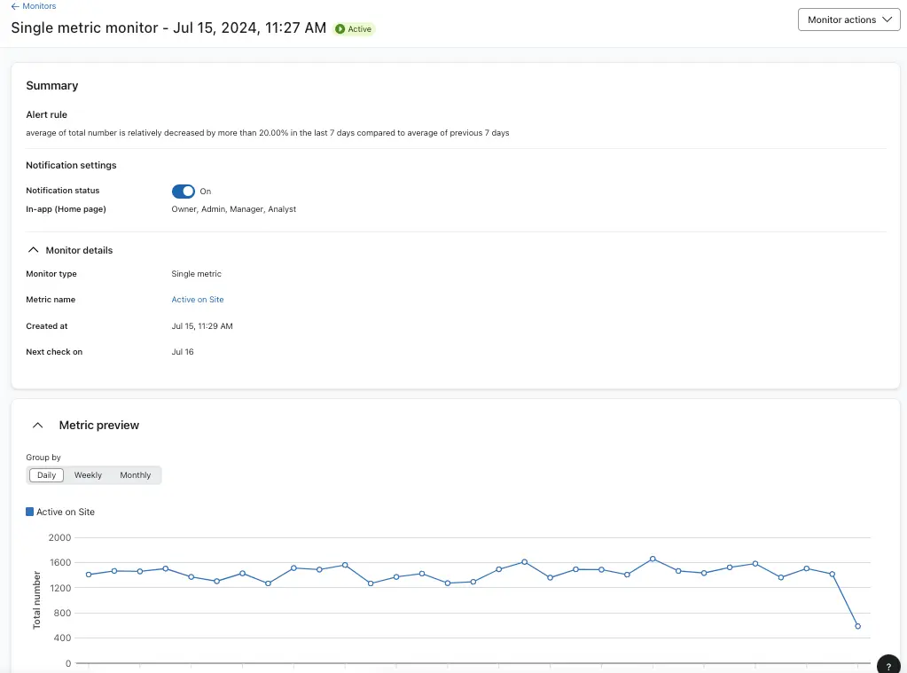 An image showing a single metric monitor view.