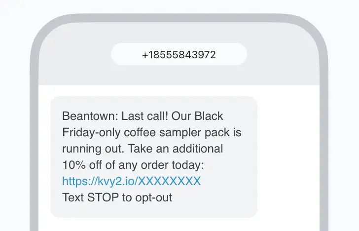 An image showing an SMS message with a 10% off offer.