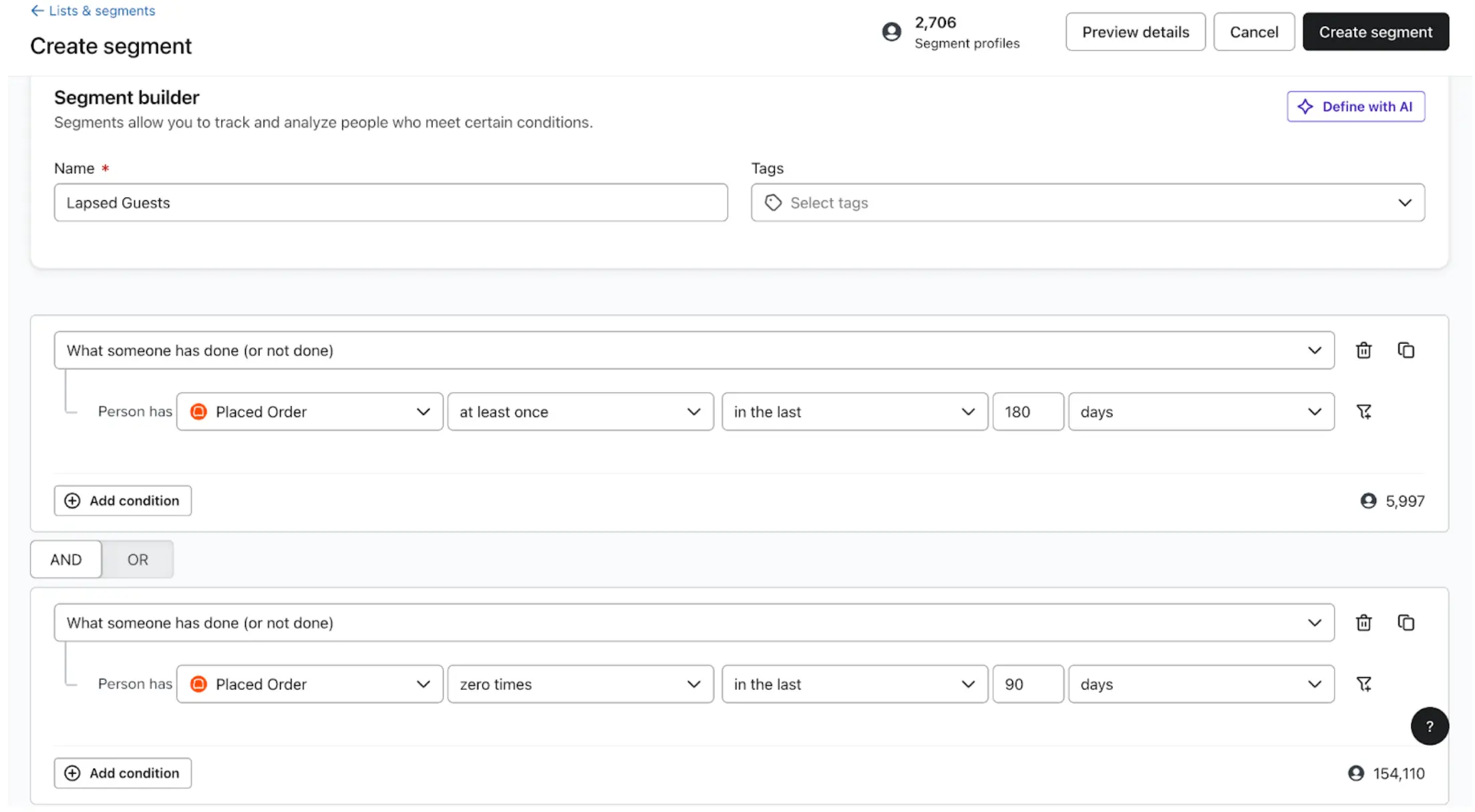 An image showing the Segment builder page