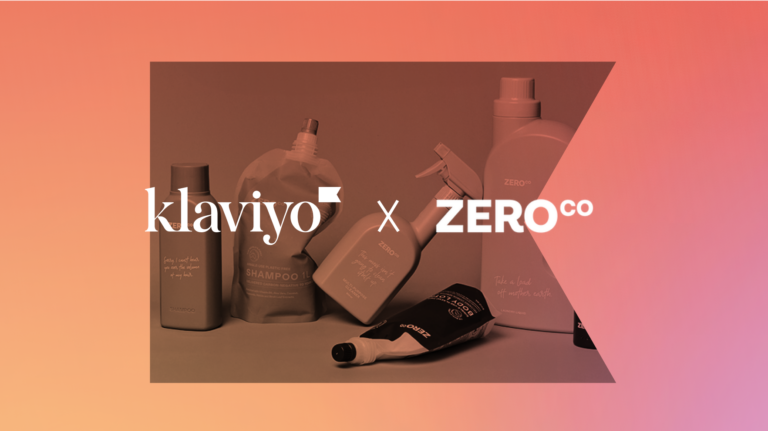 Klaviyo logo and Zero Co logo with Zero Co products outlined by Klaviyo logo