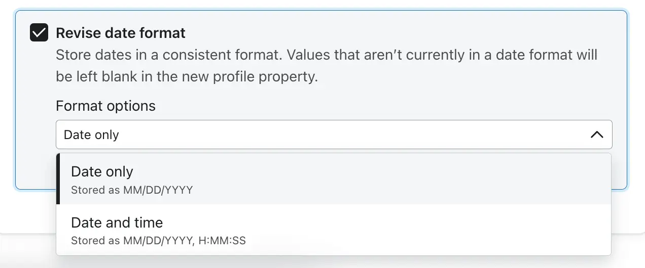 An image showing options for revising date formats 