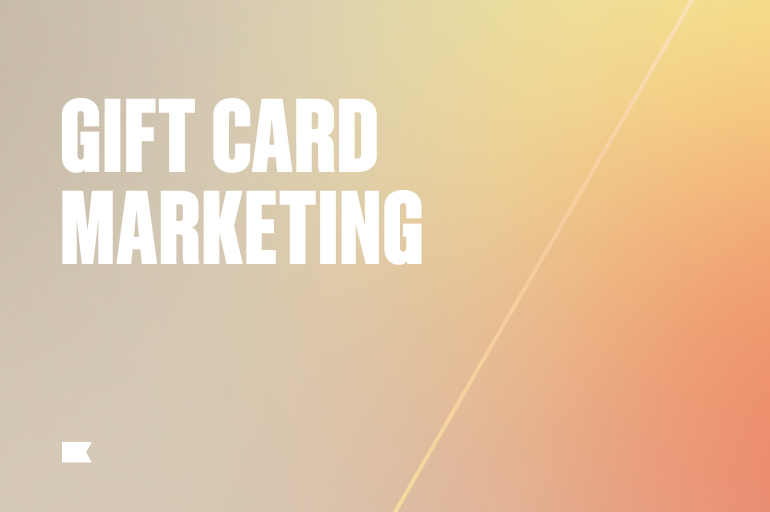 In white capital letters on a background that fades from tan to lemon to poppy, text reads, "gift card marketing."