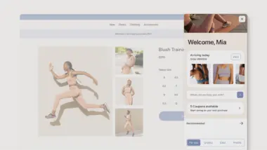 Customer Hub slide-out drawer showing arriving orders, coupons, recommended products, over a Shopify store experience